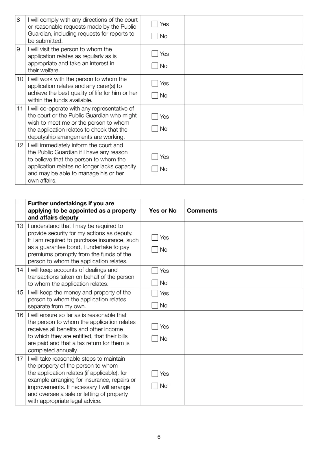 Form COP4 (2015) Court of Protection: Deputy's declaration — page 6 of 8