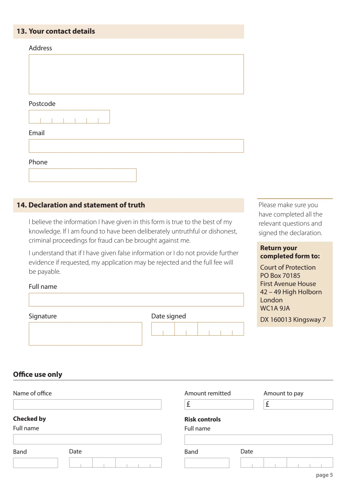 COP44A Court of Protection fee help (2026) Apply for help with Court of Protection fees (COP44A) — page 5 of 5