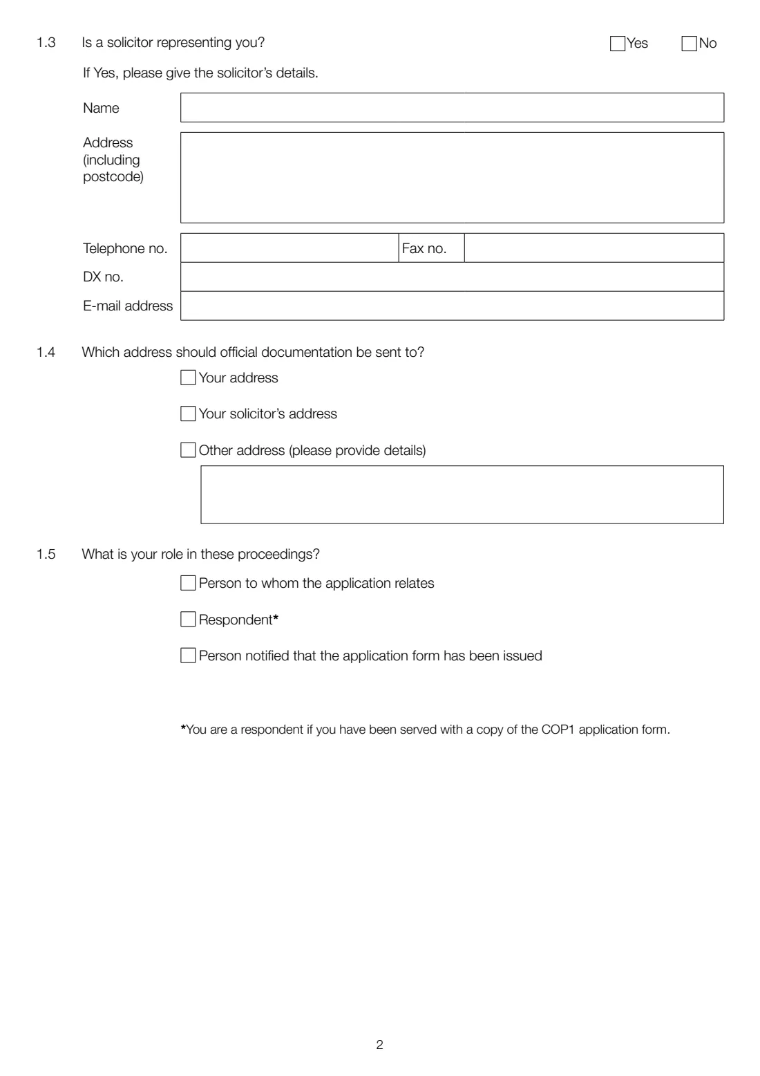 COP5 acknowledgment of service (2015) Court of Protection: Acknowledgment of service / notification (COP5) — page 2 of 4