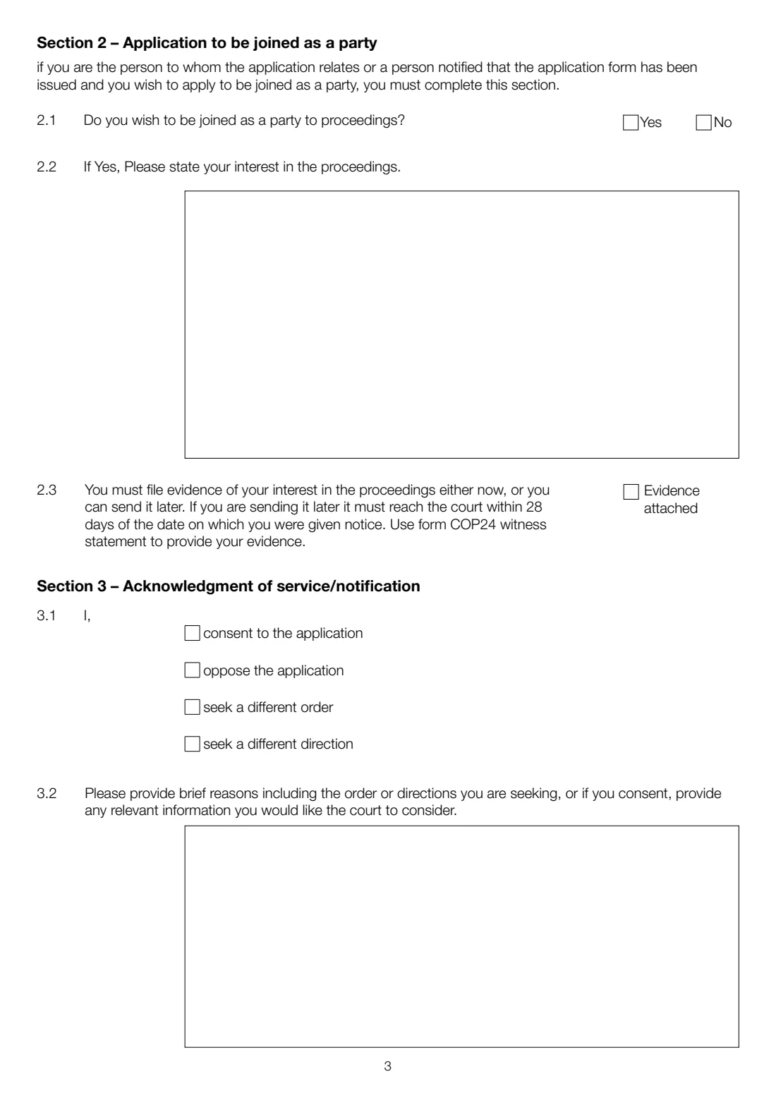 COP5 acknowledgment of service (2015) Court of Protection: Acknowledgment of service / notification (COP5) — page 3 of 4