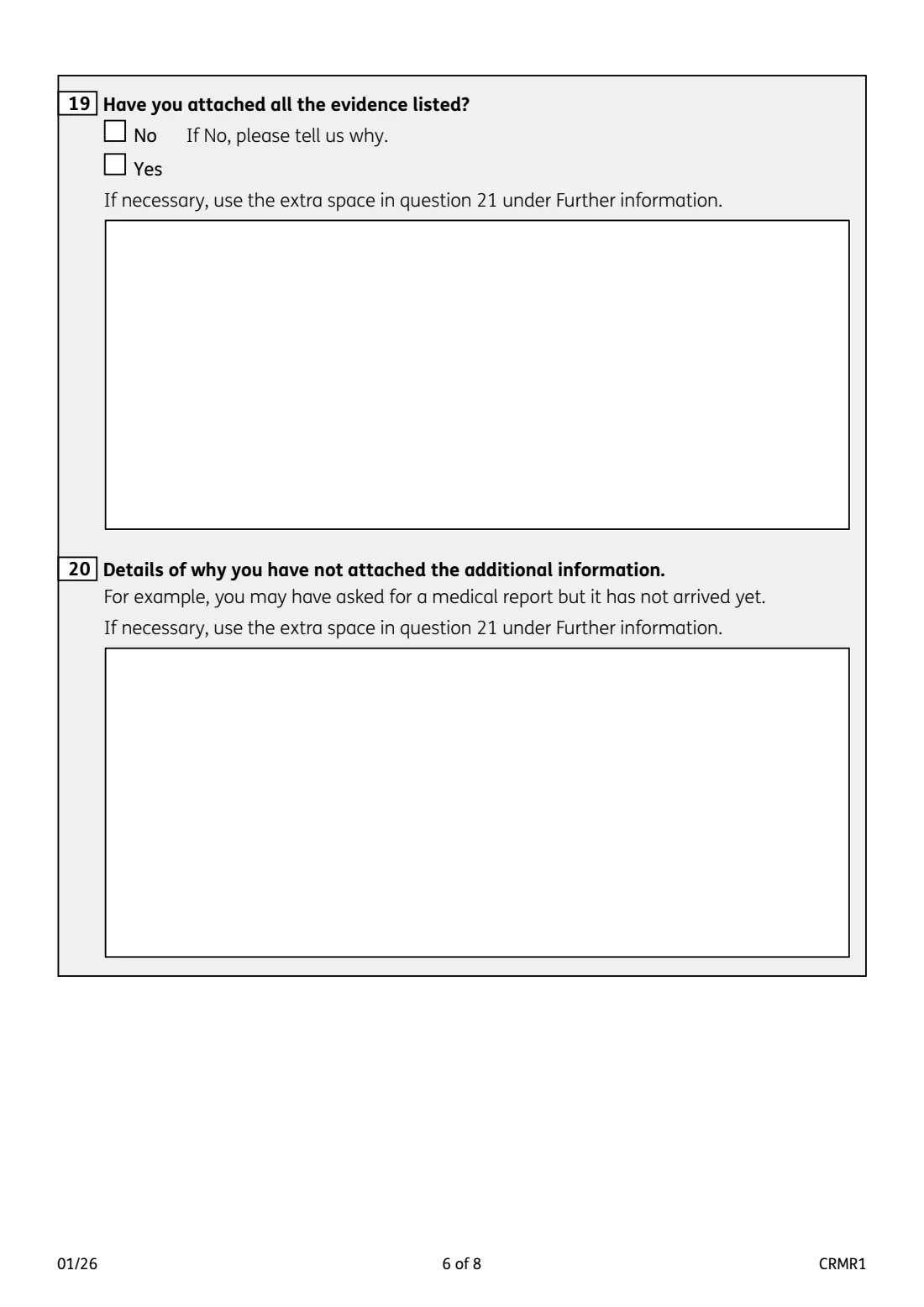 CRMR1 Mandatory reconsideration request (2026) If you disagree with a decision made by the Department for Work and Pensions (mandatory reconsideration request) — page 6 of 8