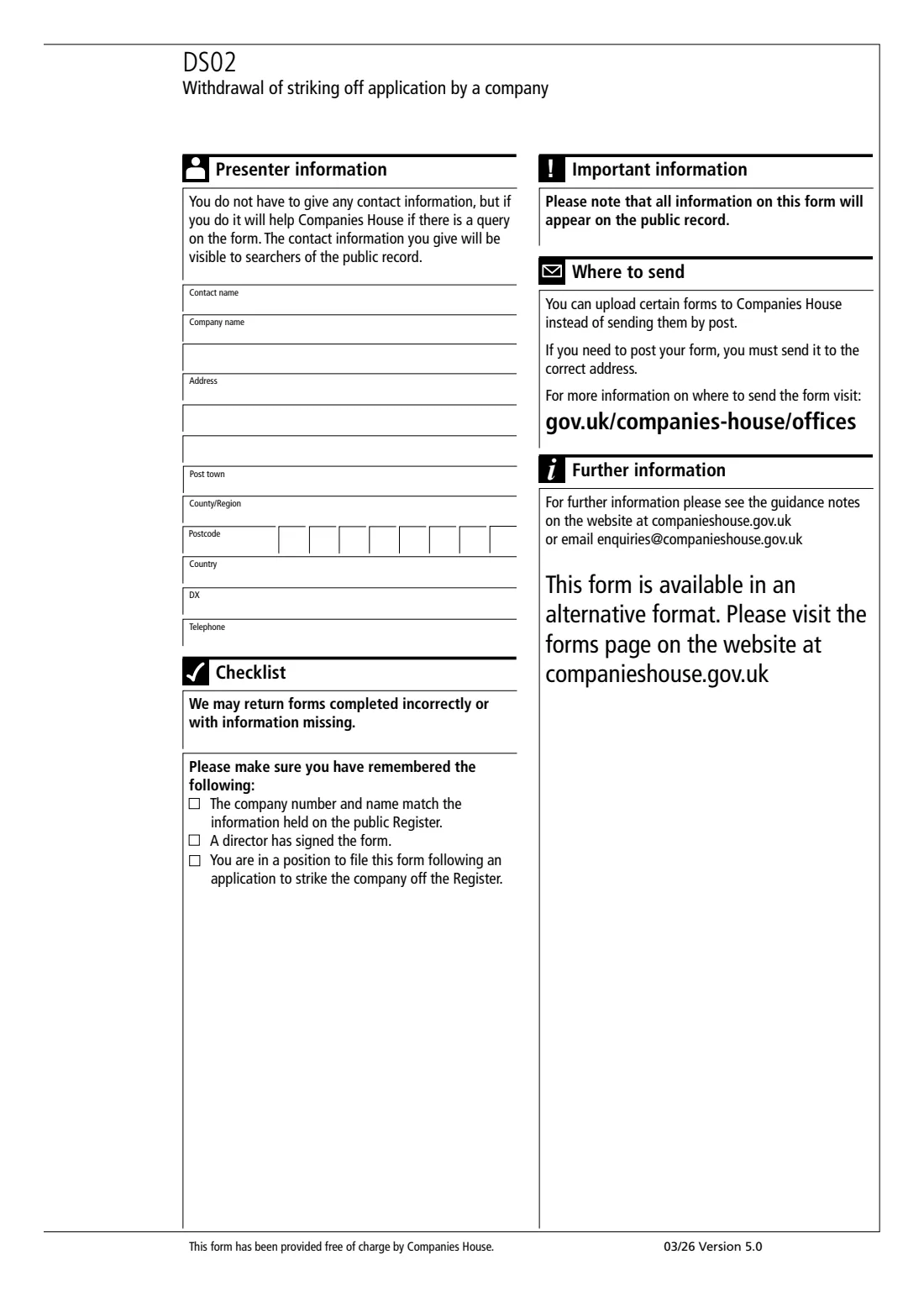 DS02 Withdraw a strike-off application (2026) Withdrawal of striking off application by a company (DS02) — page 2 of 2