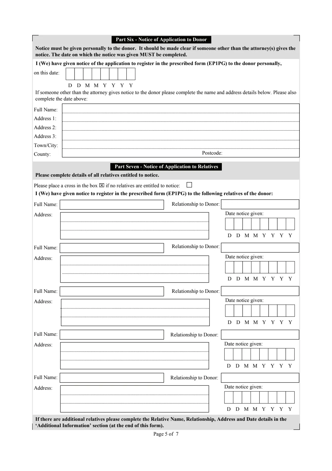 EP2PG Register an Enduring Power of Attorney (2007) Application for registration of an Enduring Power of Attorney (EP2PG) — page 5 of 7