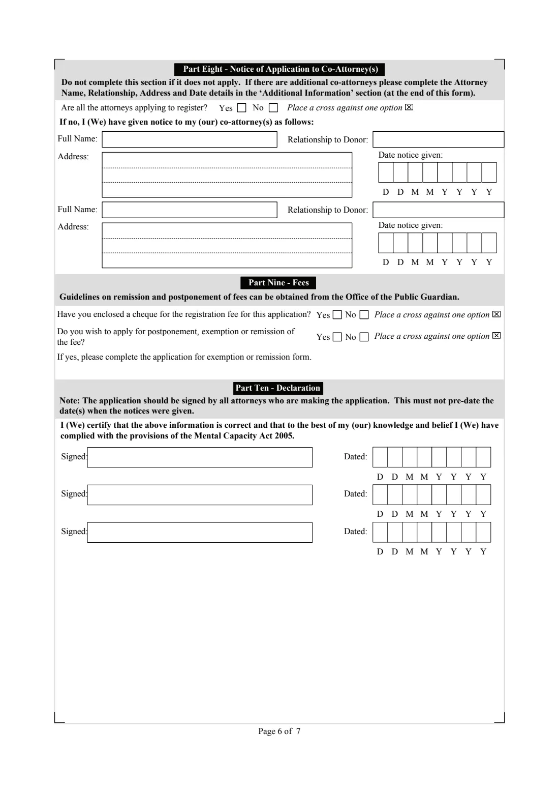 EP2PG Register an Enduring Power of Attorney (2007) Application for registration of an Enduring Power of Attorney (EP2PG) — page 6 of 7
