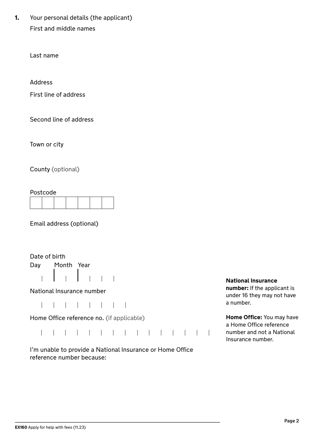 EX160 Help with fees (2023) Apply for help with fees (court and tribunal fees) — page 2 of 8