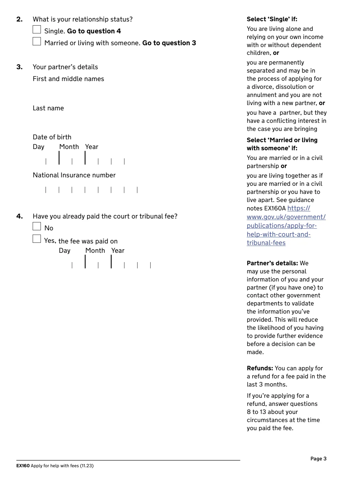 EX160 Help with fees (2023) Apply for help with fees (court and tribunal fees) — page 3 of 8