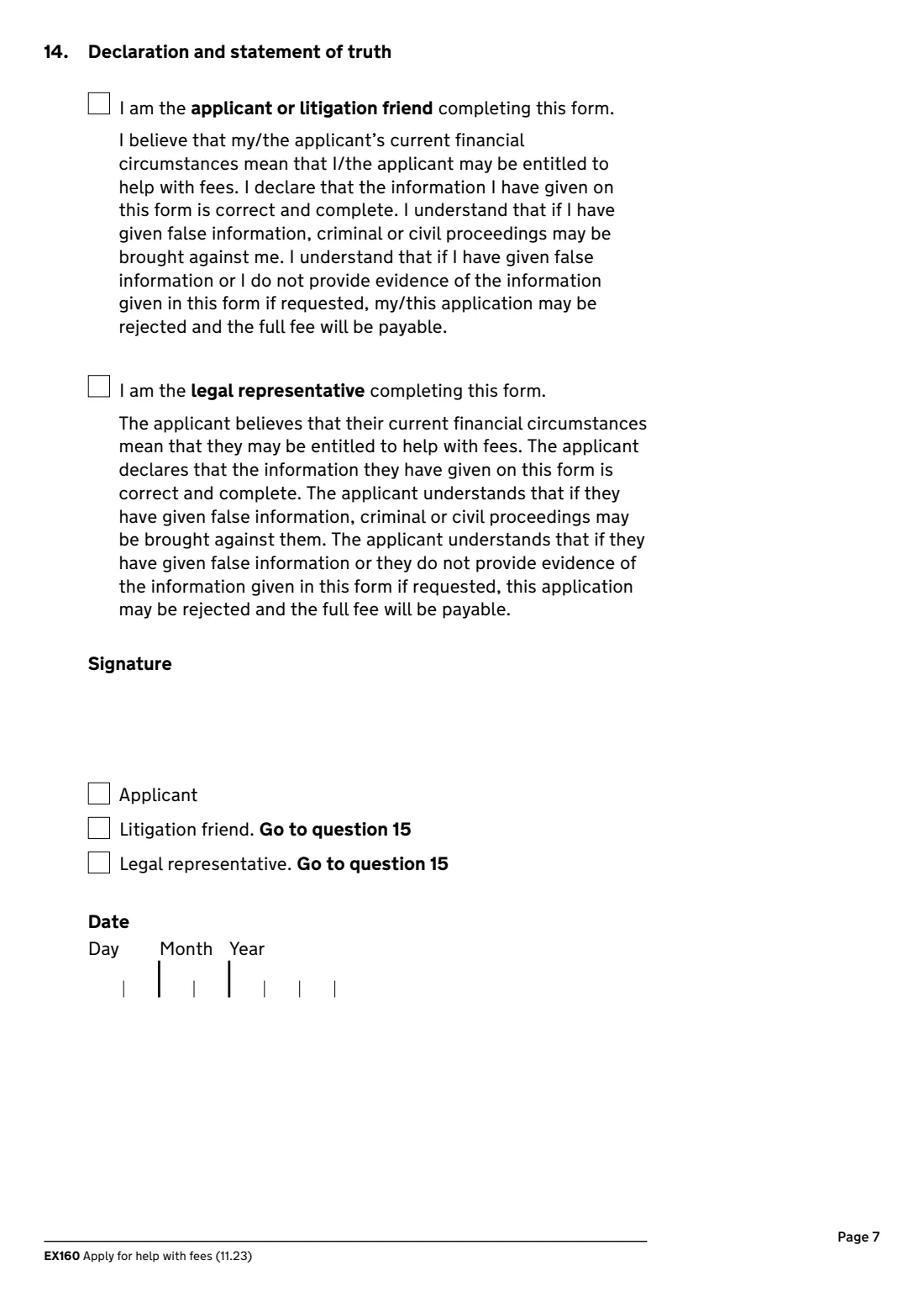 EX160 Help with fees (2023) Apply for help with fees (court and tribunal fees) — page 7 of 8