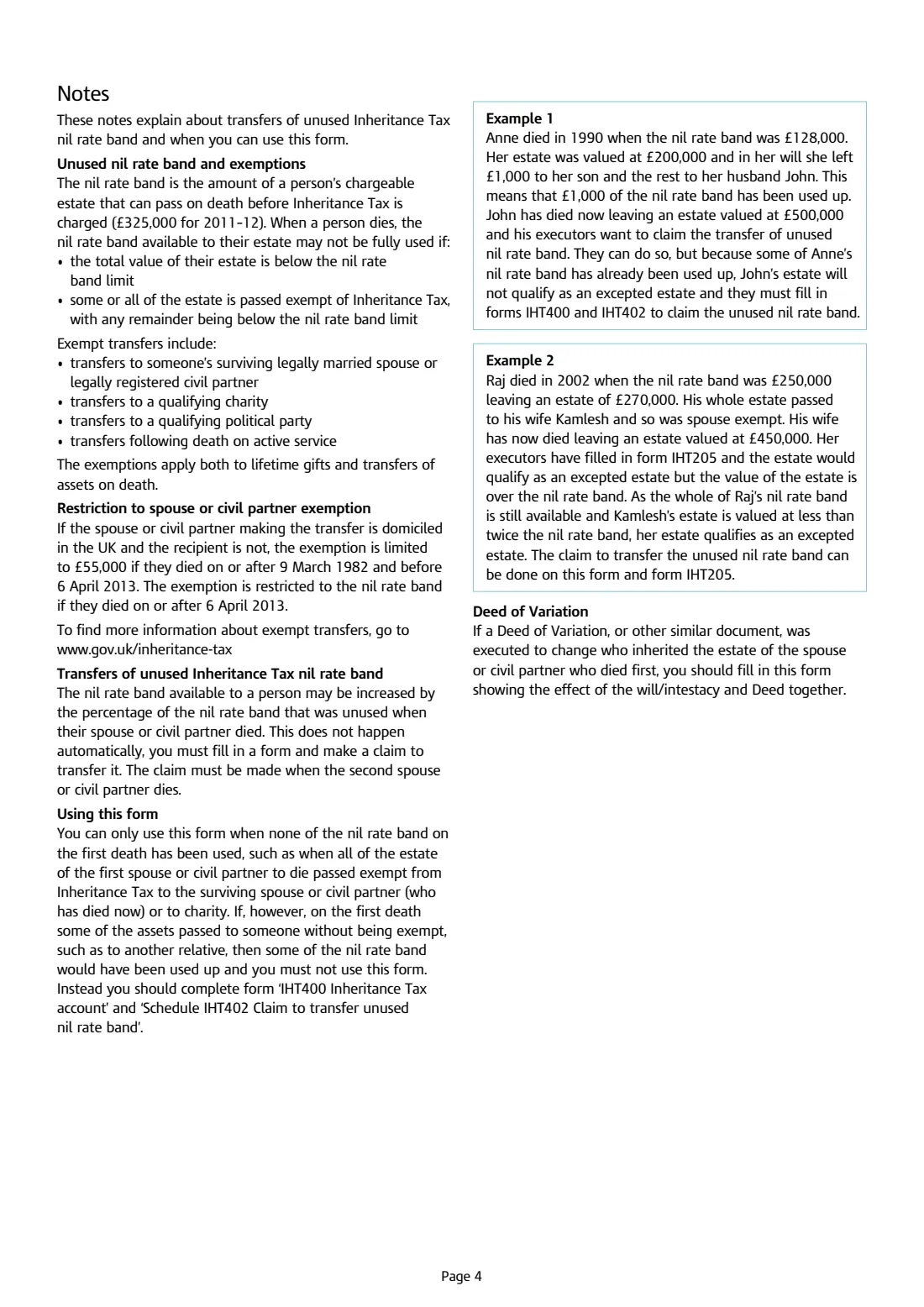 IHT217 unused nil rate band (excepted estates) (2021) Claim to transfer unused nil rate band for excepted estates (IHT217) — page 4 of 4