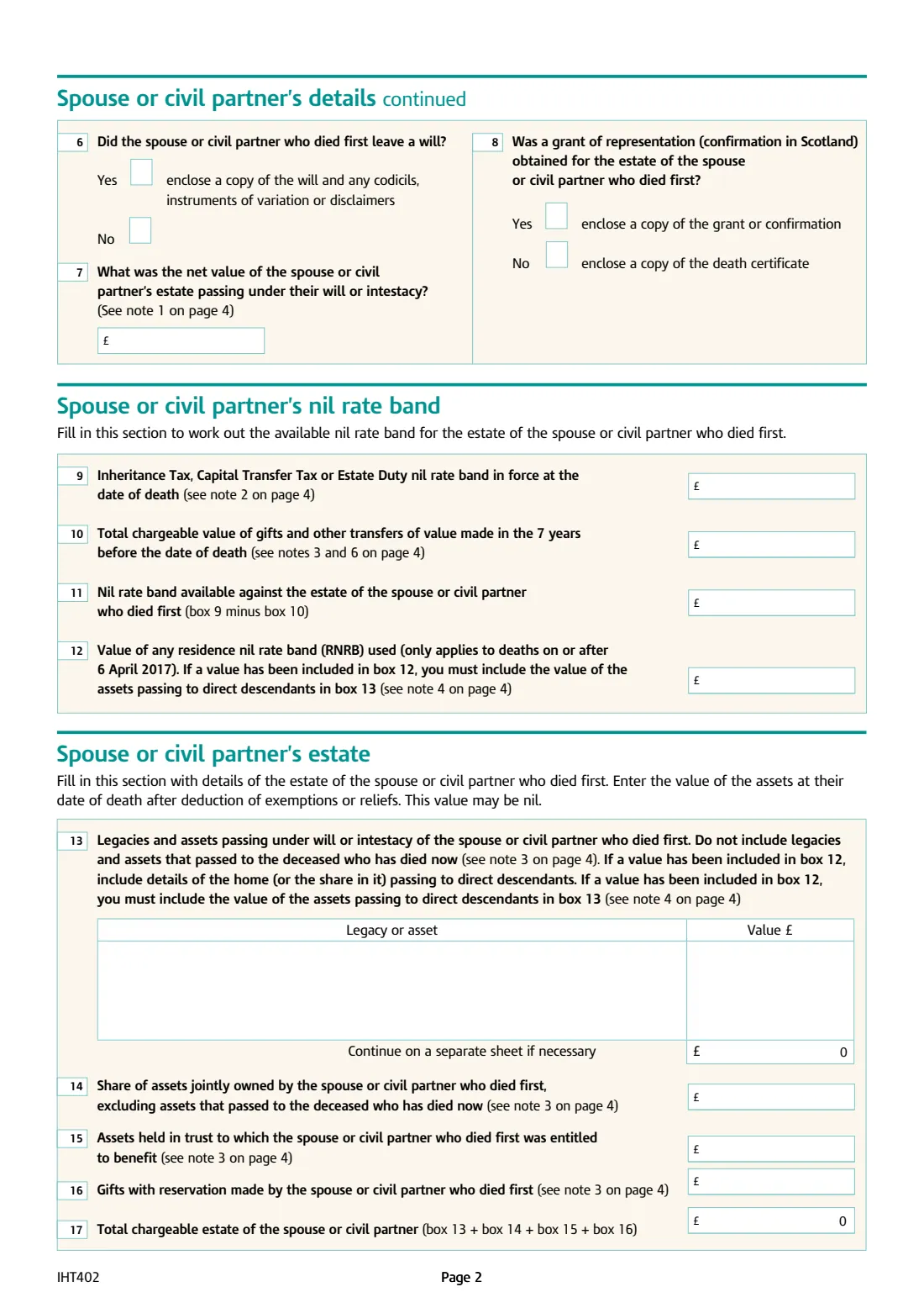 IHT402 transfer of unused nil rate band (2025) Claim to transfer unused Inheritance Tax nil rate band (IHT402) — page 2 of 4