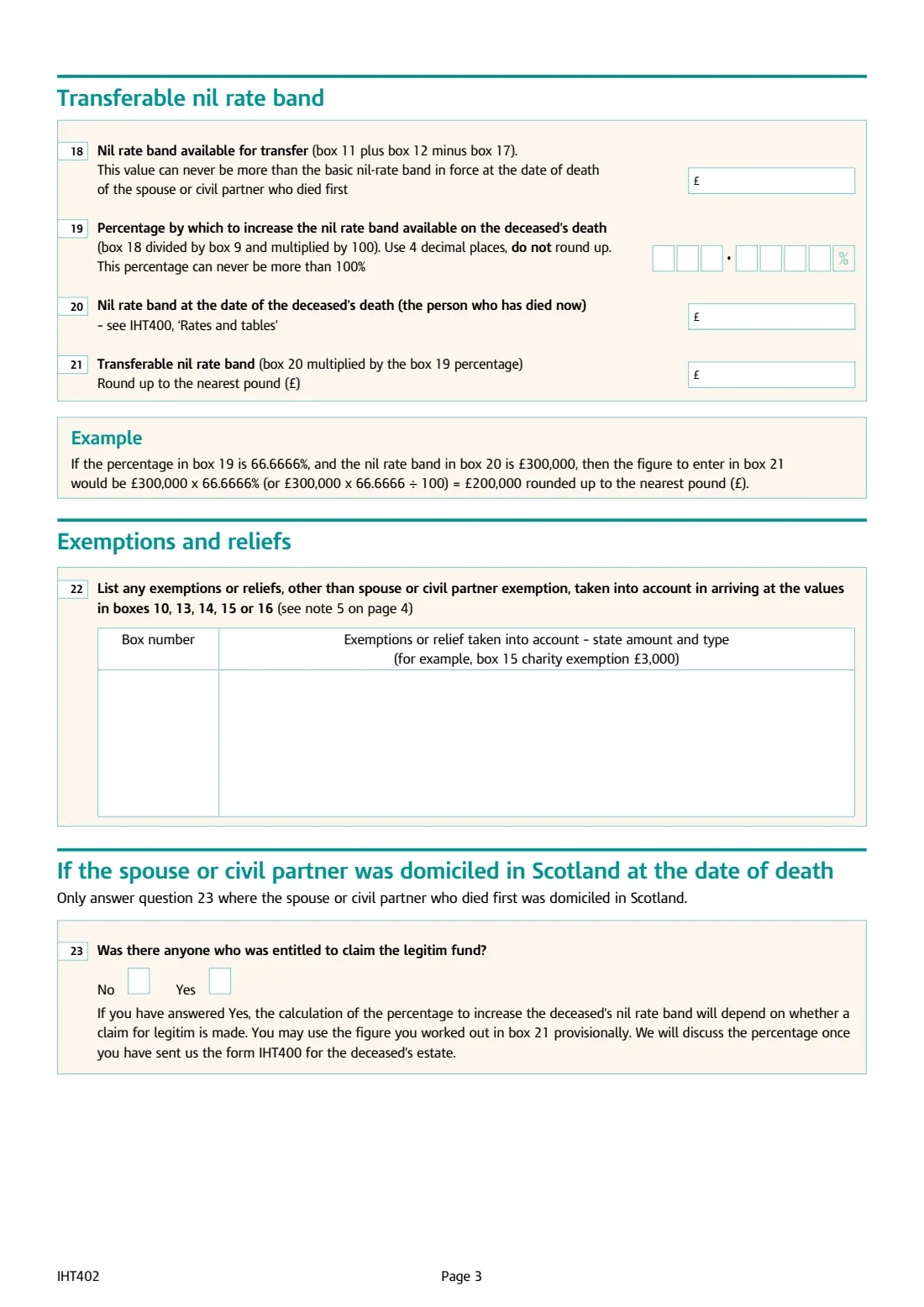 IHT402 transfer of unused nil rate band (2025) Claim to transfer unused Inheritance Tax nil rate band (IHT402) — page 3 of 4
