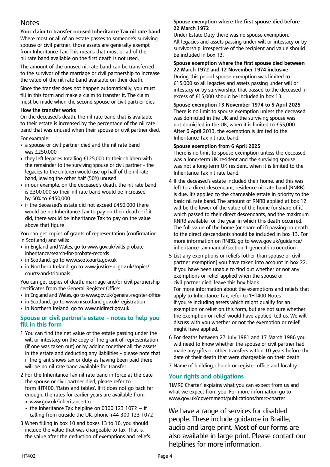 IHT402 transfer of unused nil rate band (2025) Claim to transfer unused Inheritance Tax nil rate band (IHT402) — page 4 of 4