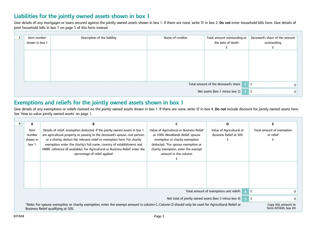 IHT404 jointly owned assets (2026) Inheritance Tax: Jointly owned assets (Schedule IHT404) — page 3 of 6
