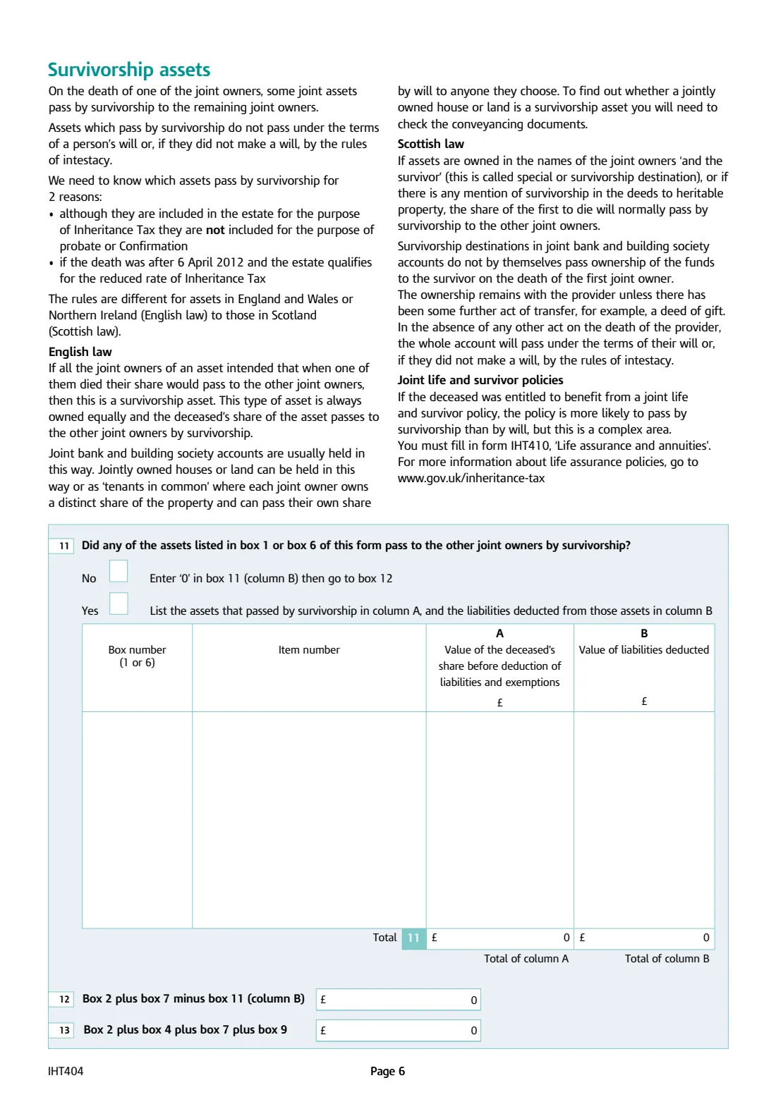 IHT404 jointly owned assets (2026) Inheritance Tax: Jointly owned assets (Schedule IHT404) — page 6 of 6