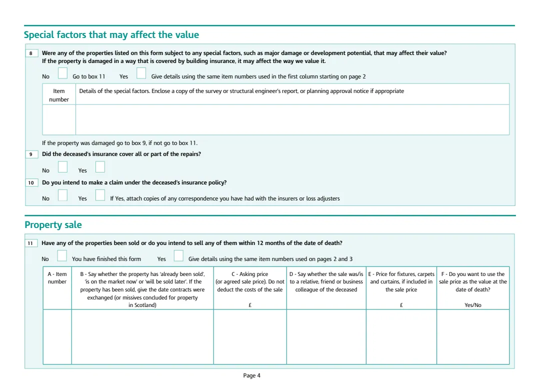 IHT405 houses and land (2026) Inheritance Tax: Houses, land, buildings and interests in land (Schedule IHT405) — page 4 of 4