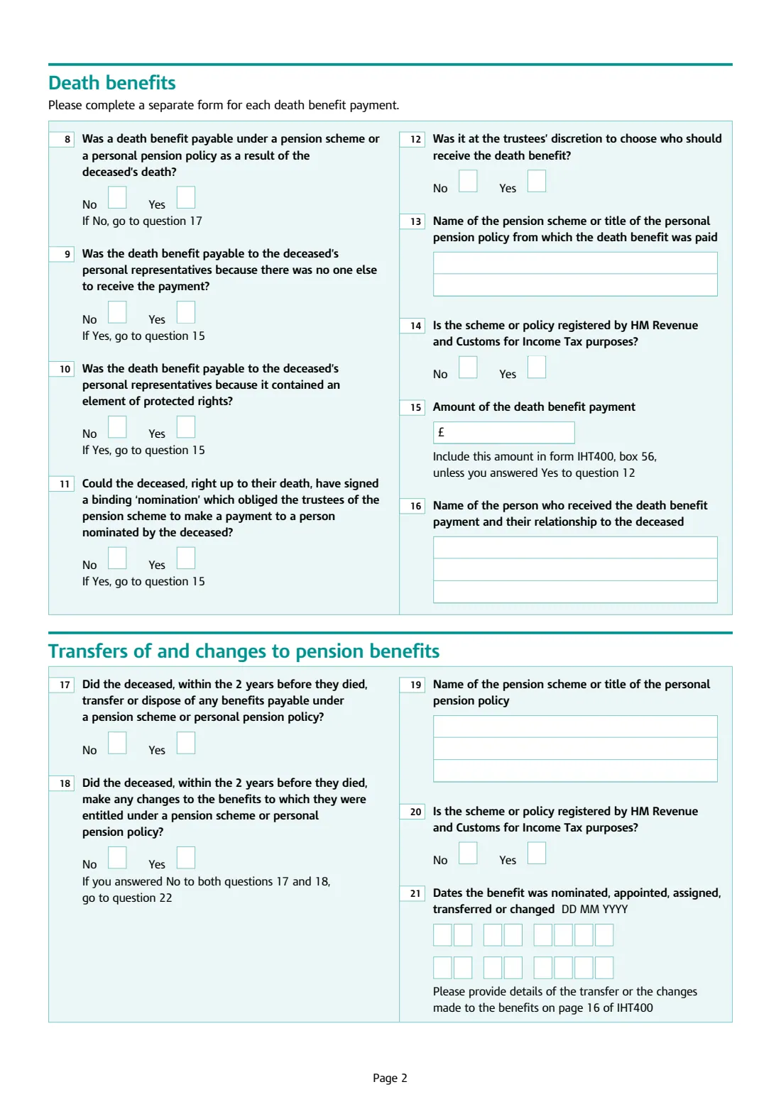 IHT409 pensions (2023) Inheritance Tax: Pensions (Schedule IHT409) — page 2 of 3