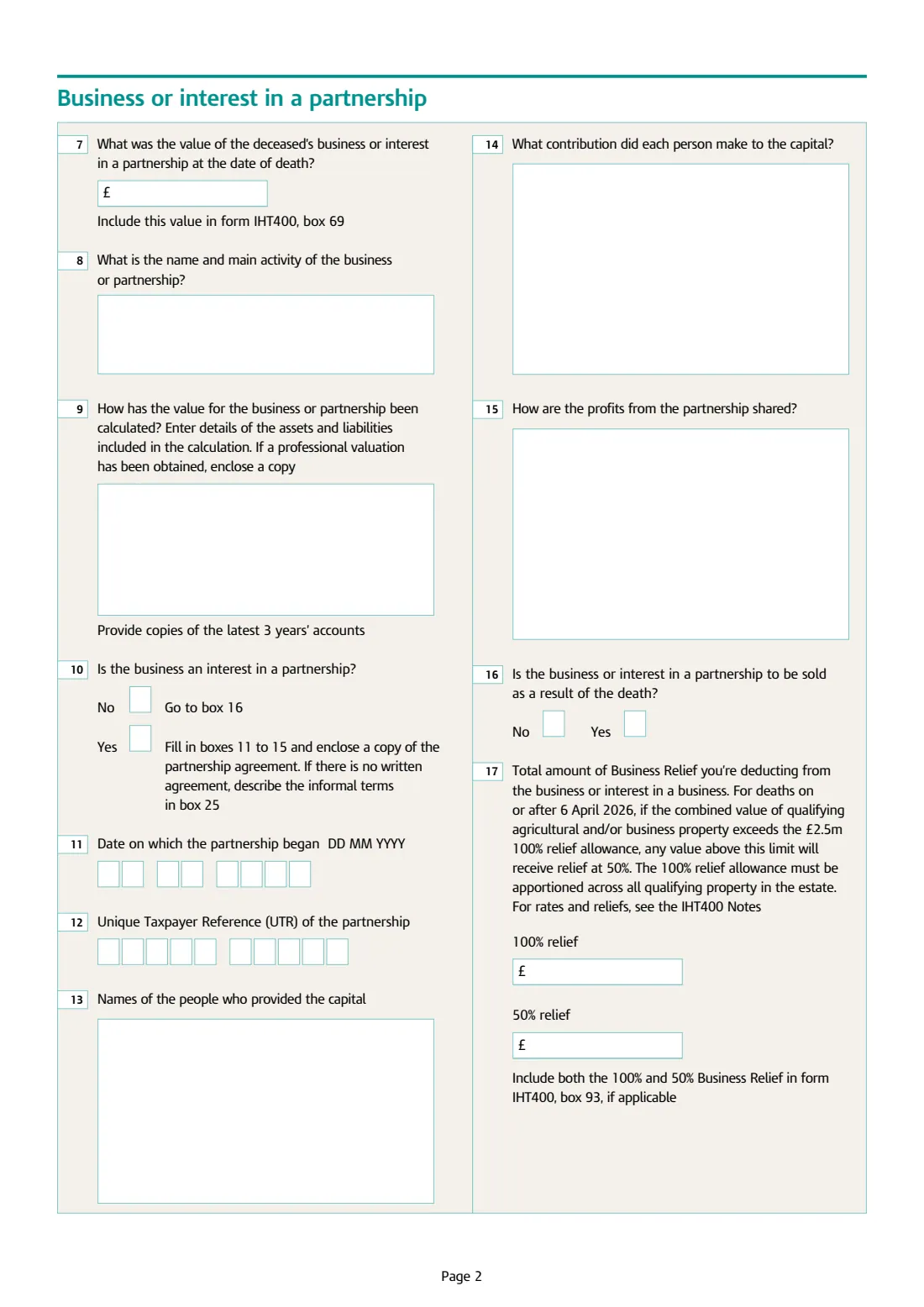 IHT413 business interests (2026) Business and partnership interests and assets (Schedule IHT413) — page 2 of 4