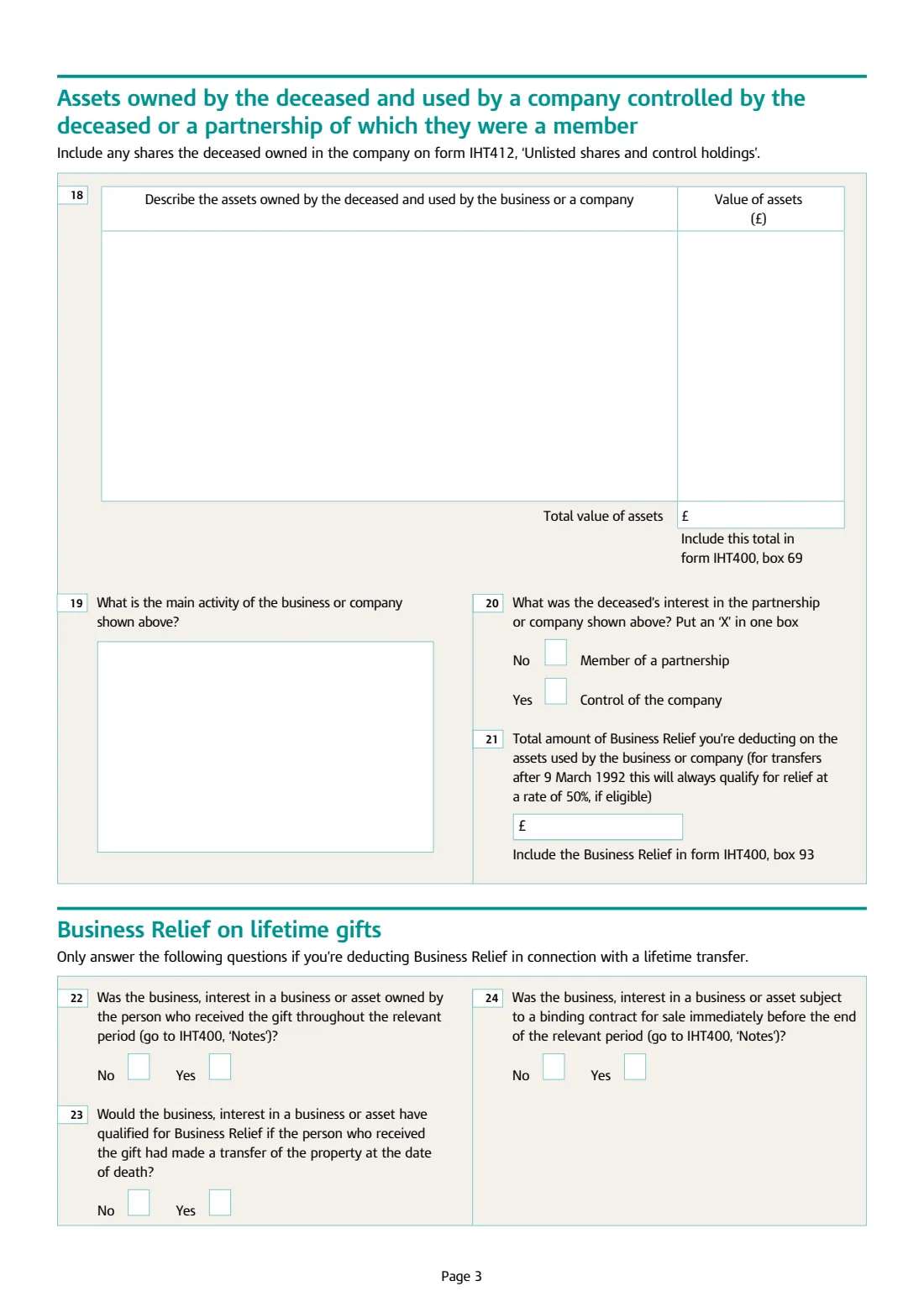 IHT413 business interests (2026) Business and partnership interests and assets (Schedule IHT413) — page 3 of 4