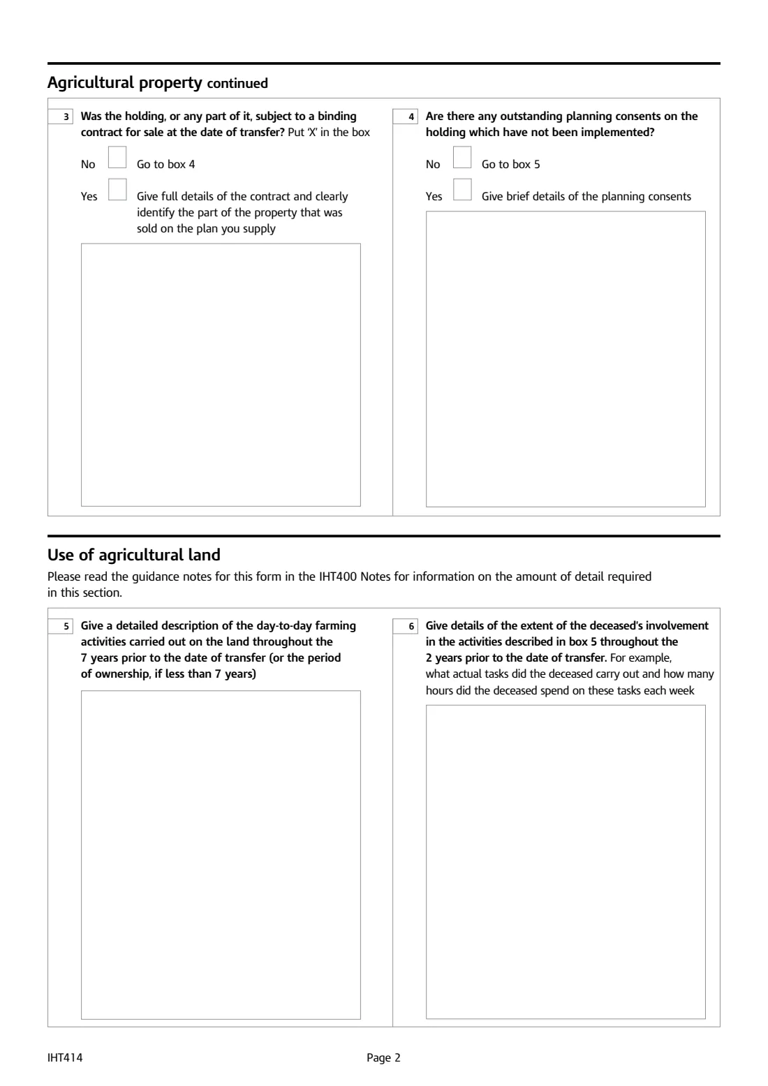 IHT414 Agricultural Relief (2026) Agricultural Relief (Schedule IHT414) — page 2 of 5