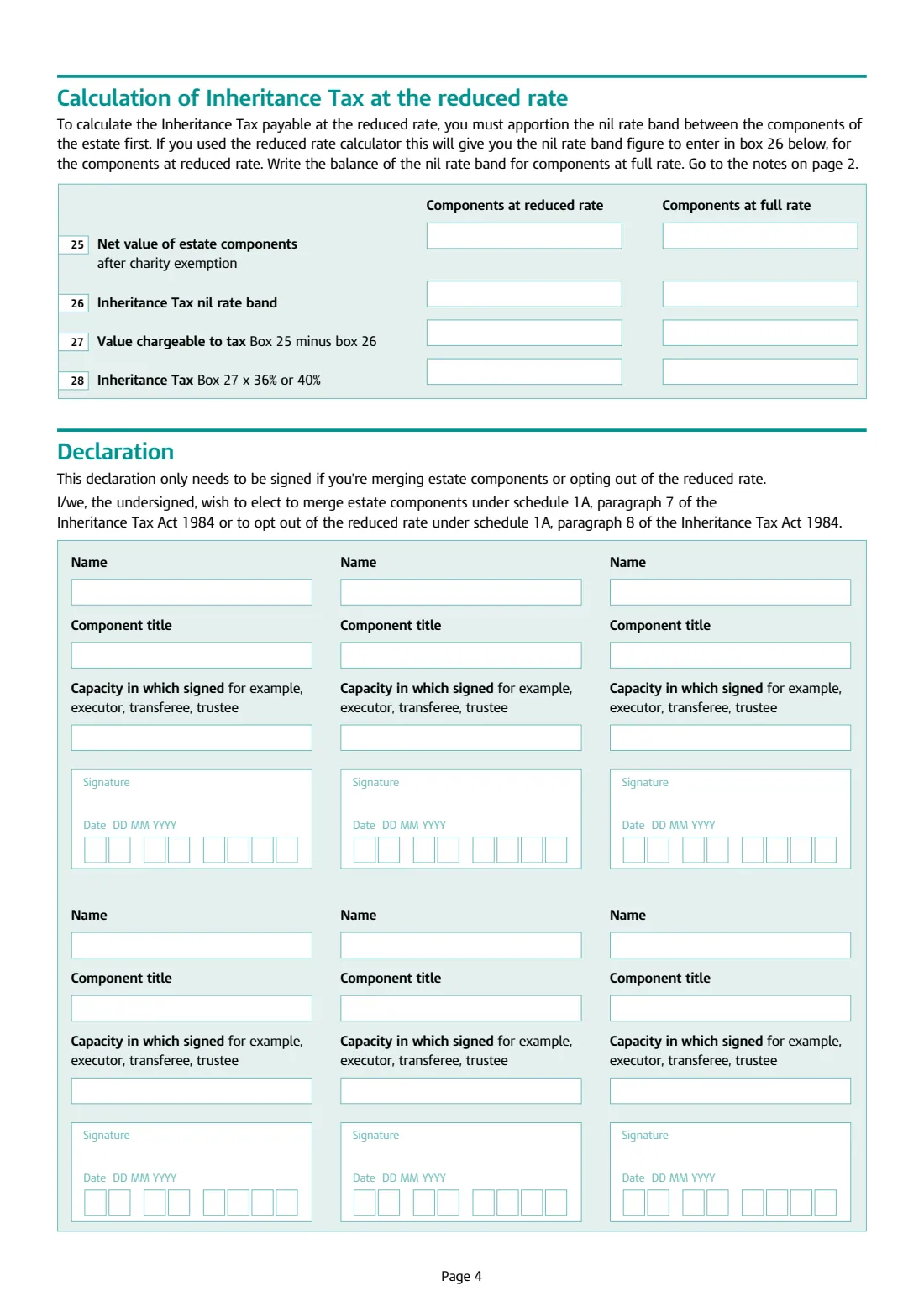 IHT430 Reduced rate of IHT (2024) Inheritance Tax: reduced rate of Inheritance Tax (Schedule IHT430) — page 4 of 4