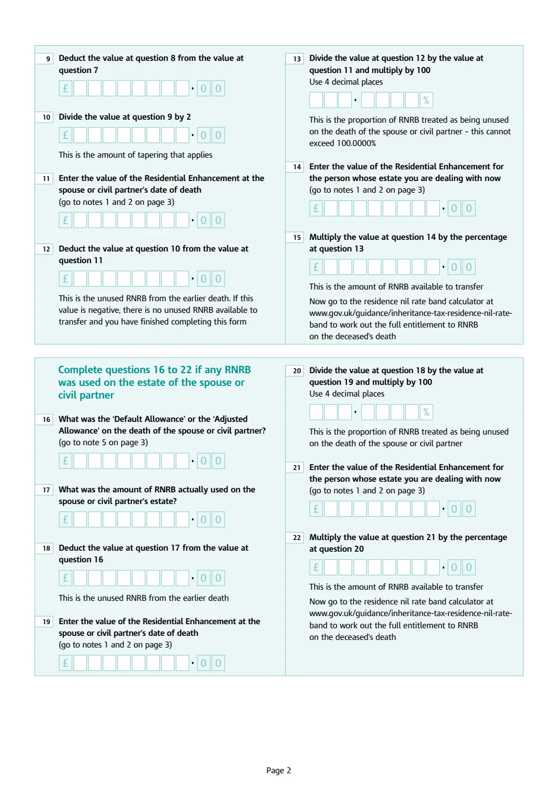 IHT436 transfer of unused residence nil rate band (2022) Claim to transfer unused residence nil rate band (IHT436) — page 2 of 3