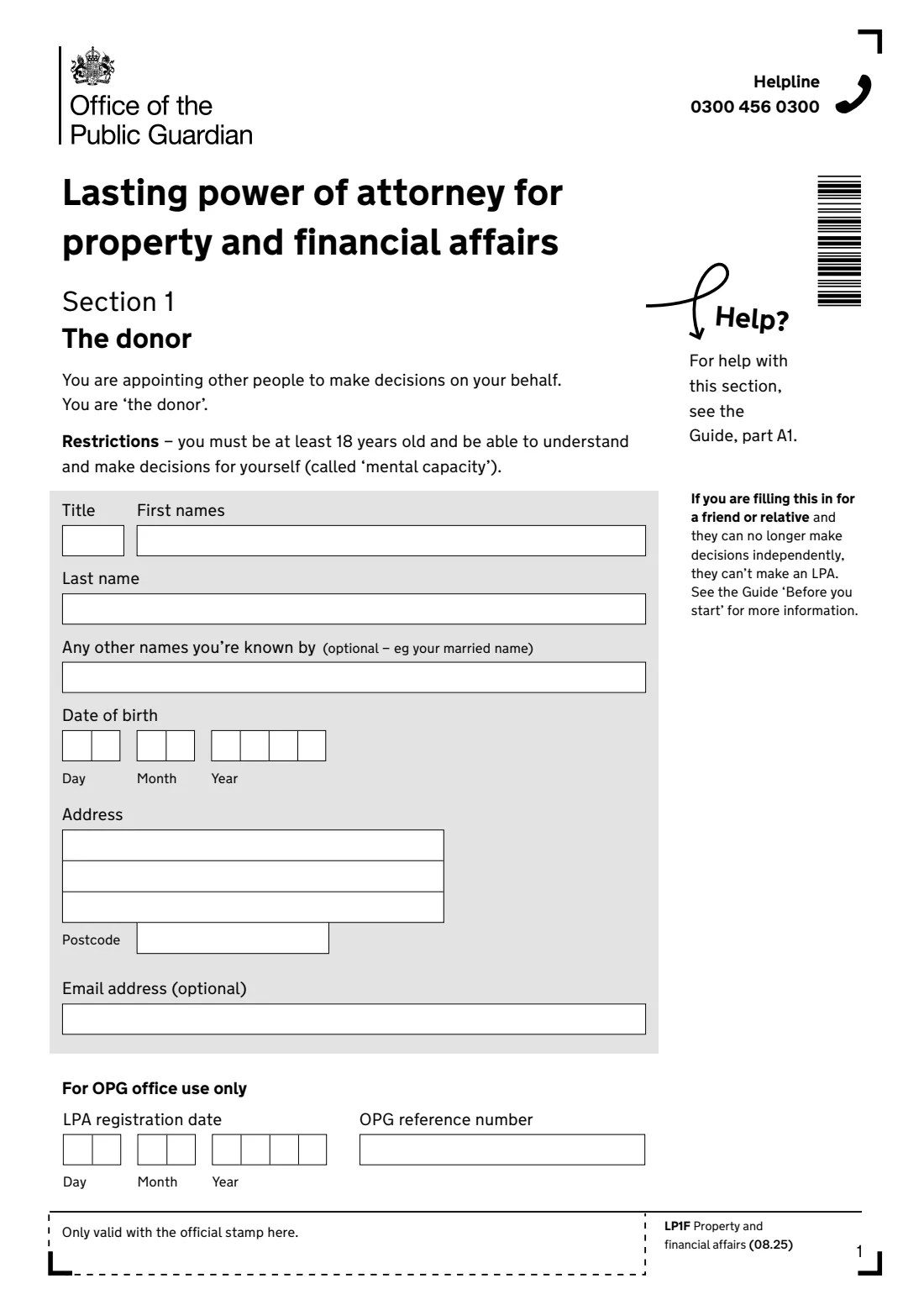 LP1F (2025) Lasting power of attorney — Property and financial affairs — page 3 of 24