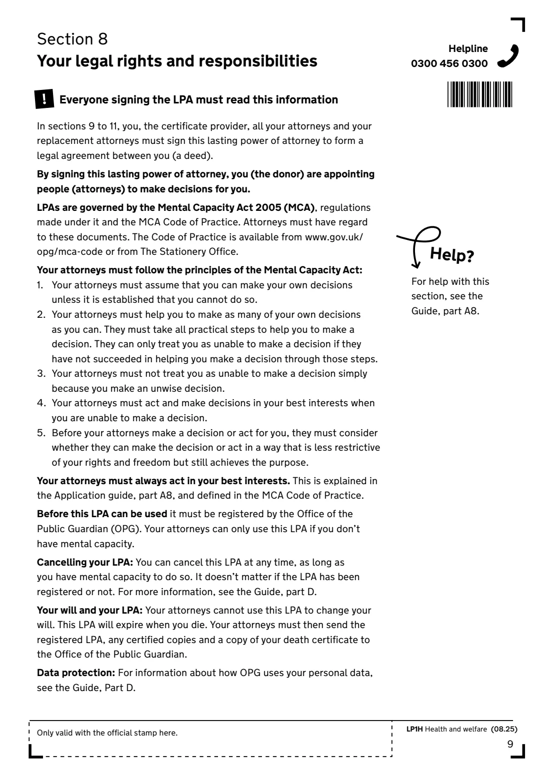 LP1H (2025) Lasting power of attorney — Health and welfare — page 11 of 24