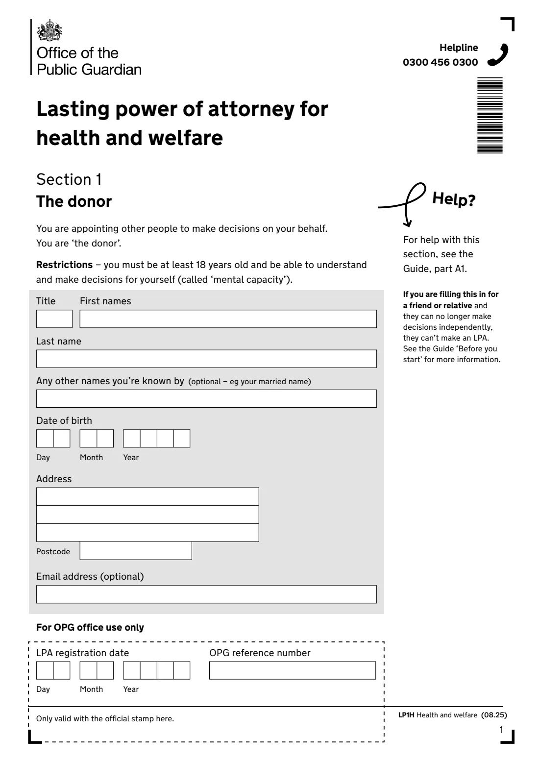 LP1H (2025) Lasting power of attorney — Health and welfare — page 3 of 24