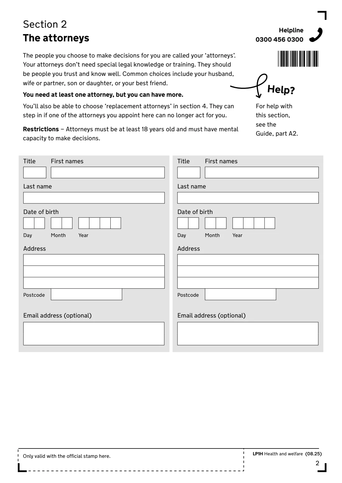 LP1H (2025) Lasting power of attorney — Health and welfare — page 4 of 24