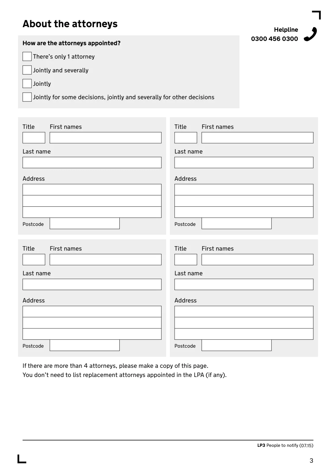 LP3 Notify people about an LPA (2015) Form to notify people: notice of intention to register a lasting power of attorney (LP3) — page 5 of 6