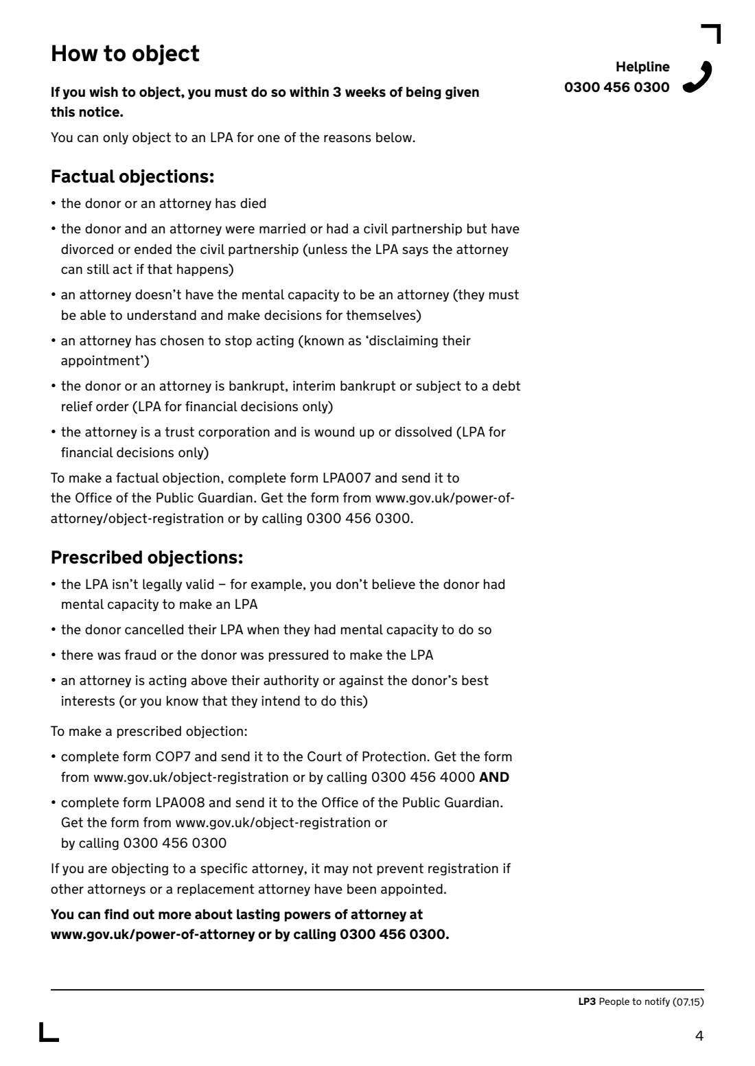 LP3 Notify people about an LPA (2015) Form to notify people: notice of intention to register a lasting power of attorney (LP3) — page 6 of 6