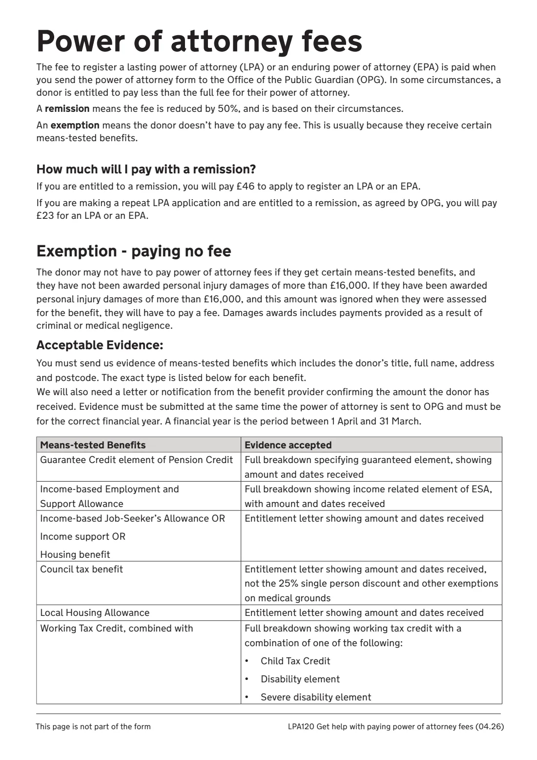 LPA120 Help with LPA fees (2026) Get help with paying power of attorney fees (LPA120) — page 2 of 11