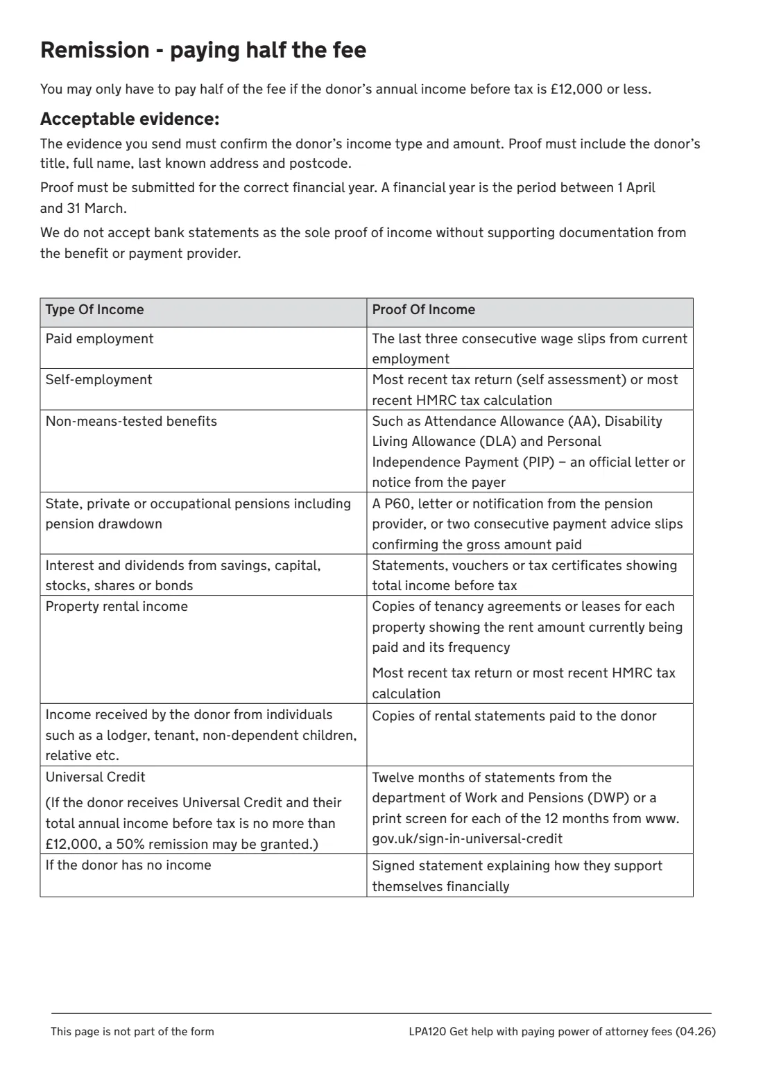 LPA120 Help with LPA fees (2026) Get help with paying power of attorney fees (LPA120) — page 3 of 11