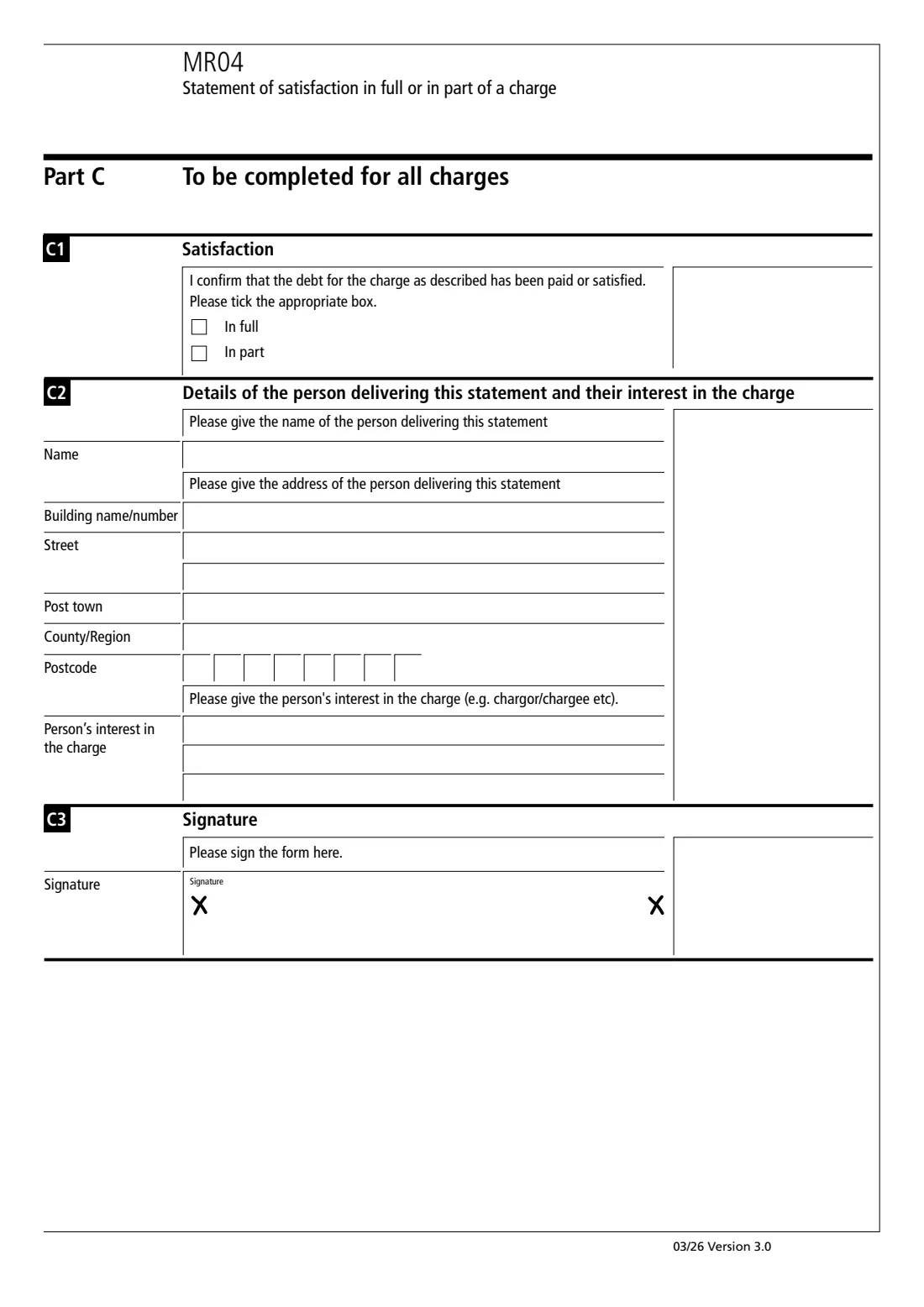 MR04 Statement of satisfaction of a charge (2026) Statement of satisfaction in full or in part of a charge — page 3 of 4