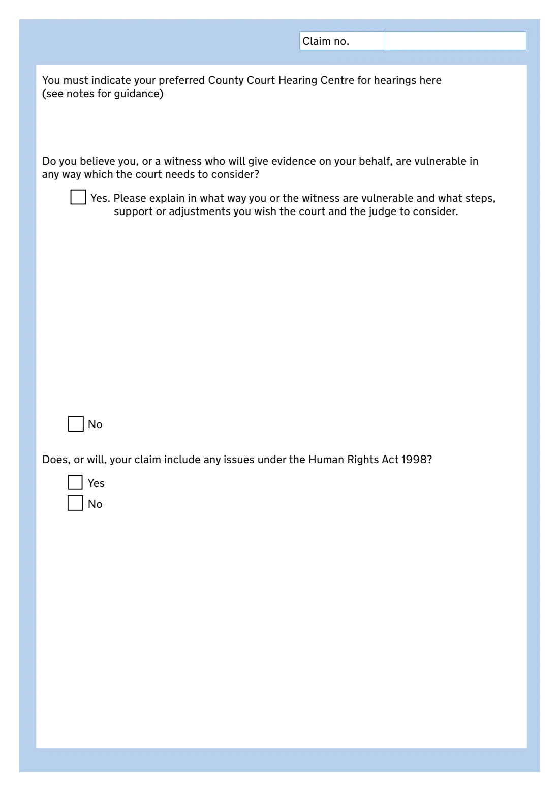N1 claim form (2024) Claim form (CPR Part 7) — page 2 of 5