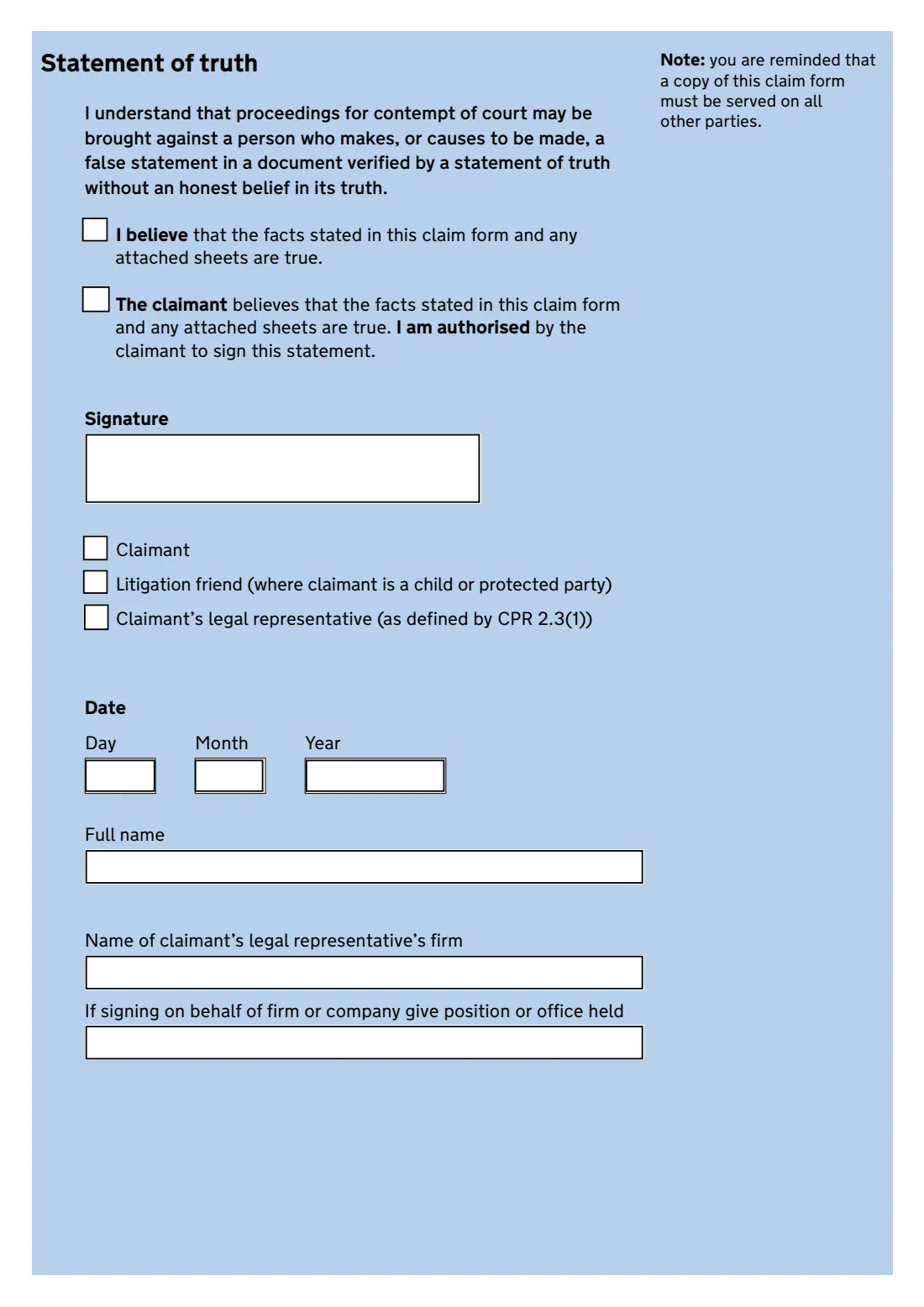 N1 claim form (2024) Claim form (CPR Part 7) — page 4 of 5