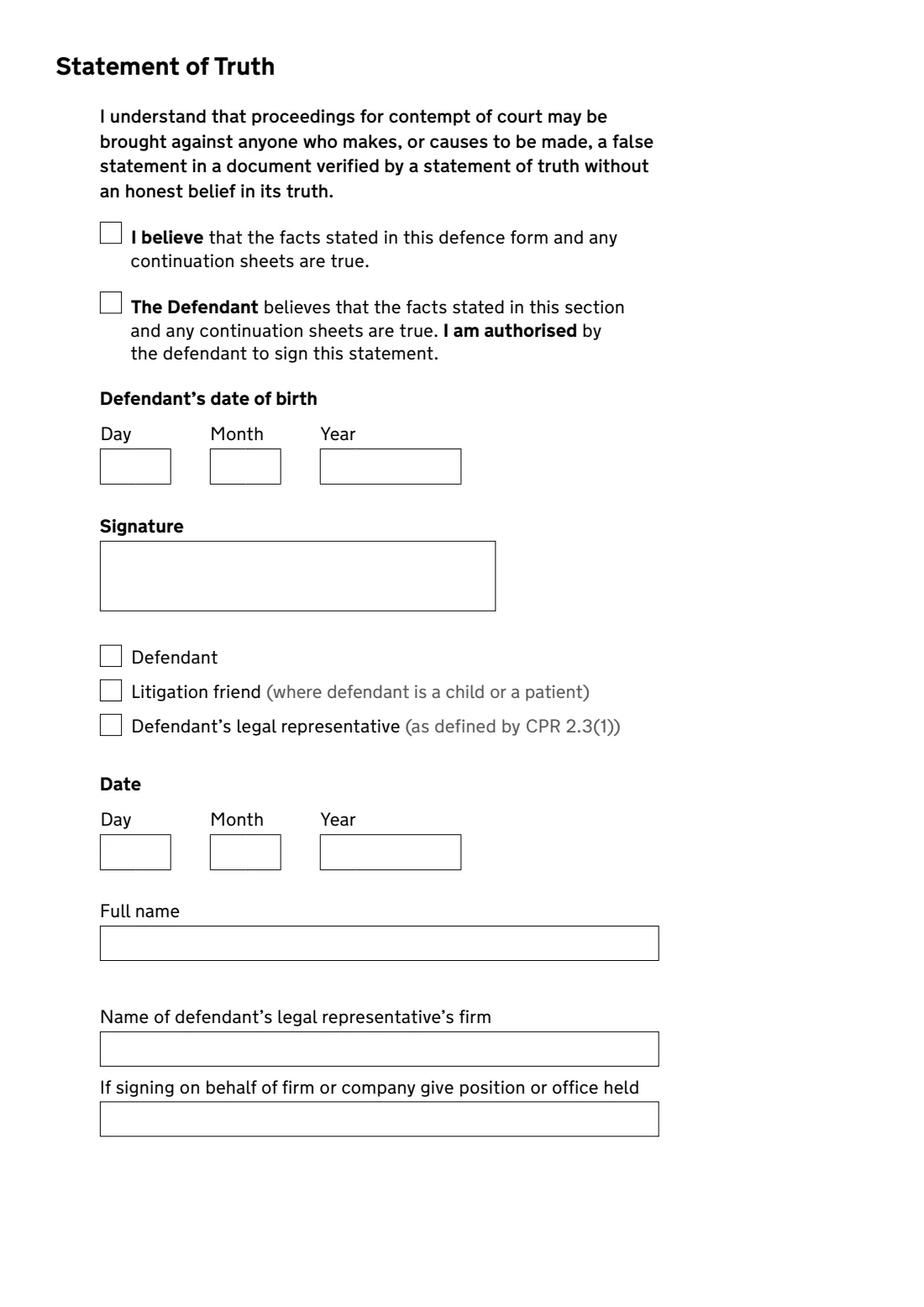 N11 Defence form (2021) Defence form (N11) — page 2 of 3