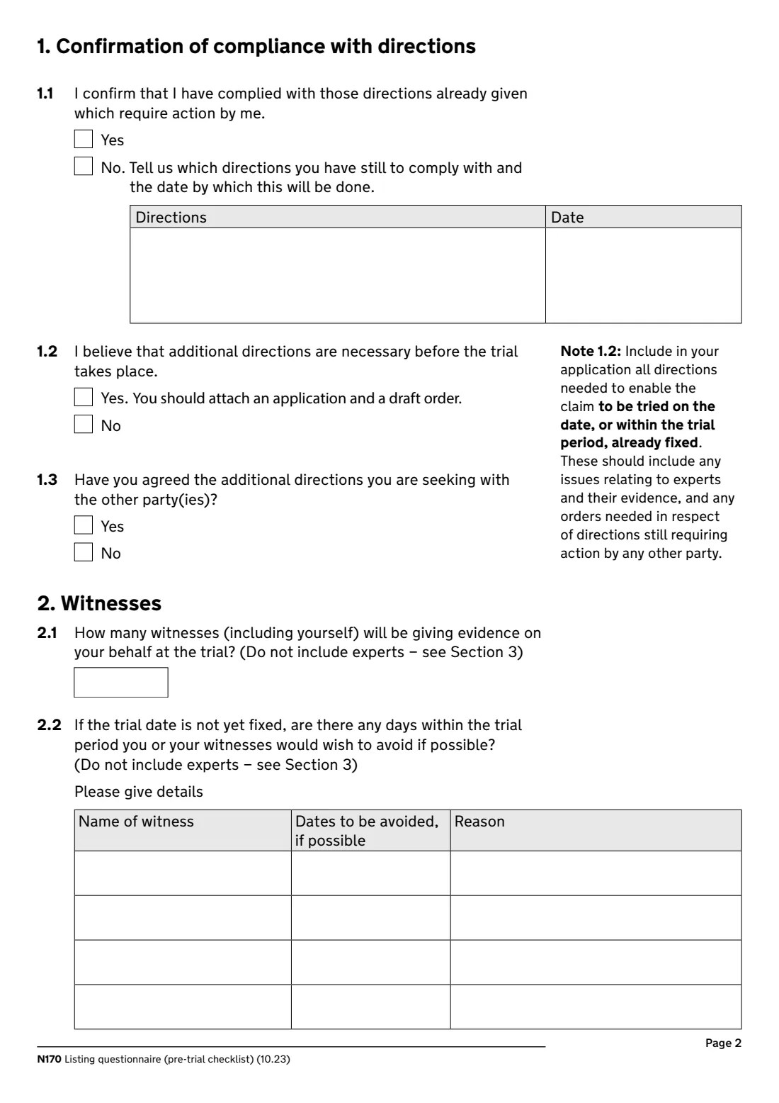 N170 Pre-trial checklist (2023) Listing questionnaire (pre-trial checklist) (N170) — page 2 of 8