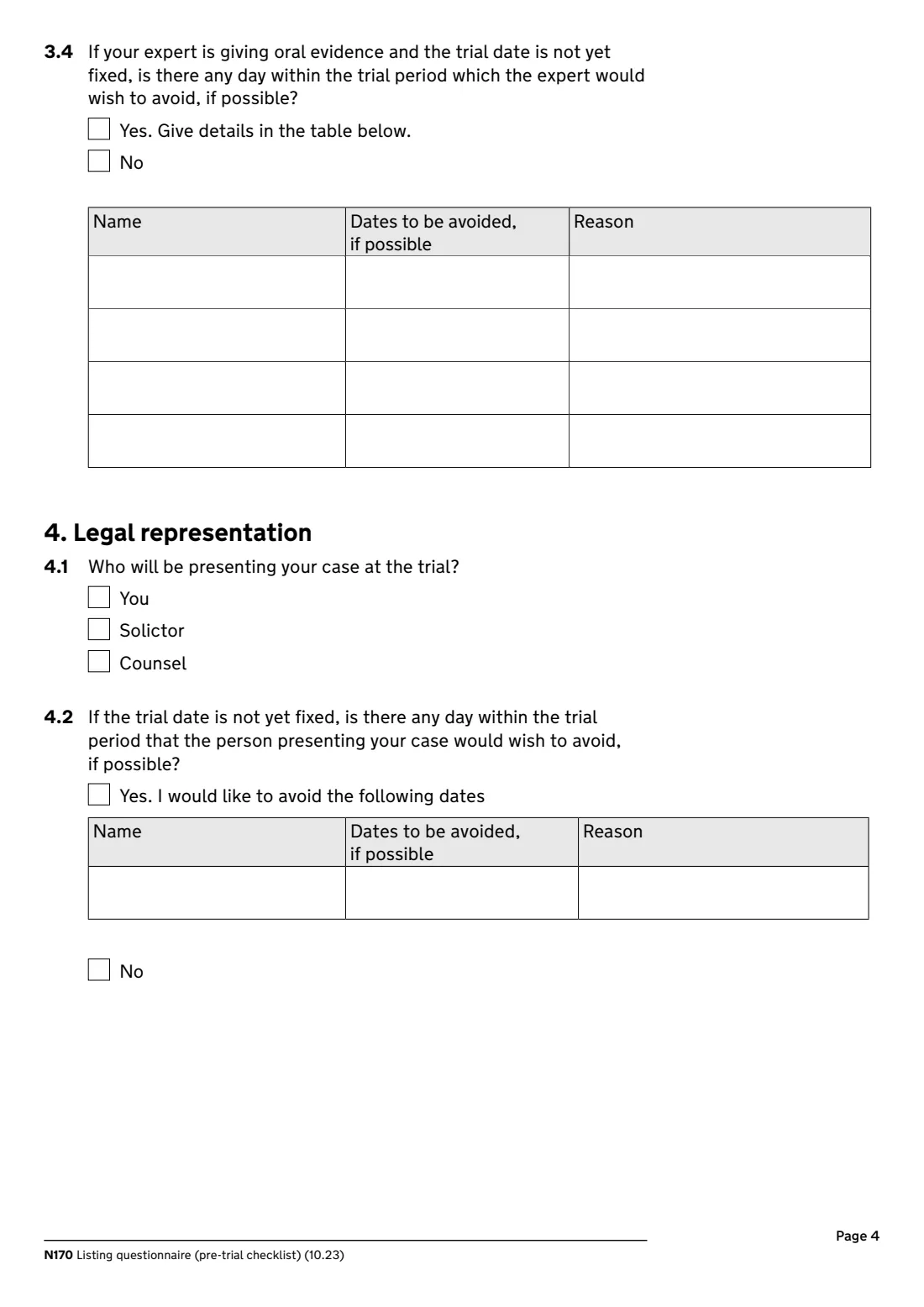 N170 Pre-trial checklist (2023) Listing questionnaire (pre-trial checklist) (N170) — page 4 of 8