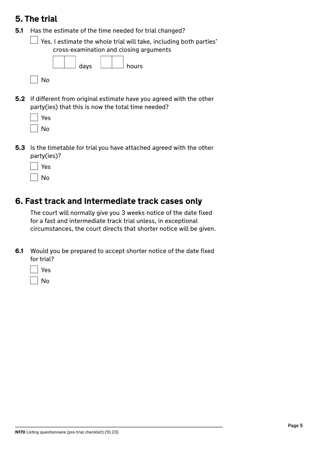 N170 Pre-trial checklist (2023) Listing questionnaire (pre-trial checklist) (N170) — page 5 of 8