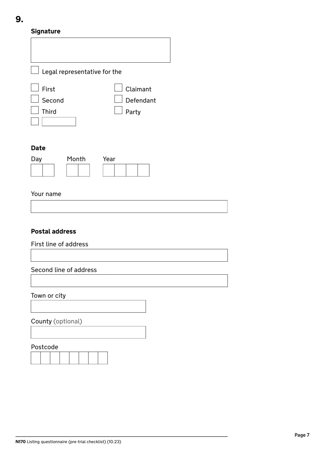 N170 Pre-trial checklist (2023) Listing questionnaire (pre-trial checklist) (N170) — page 7 of 8