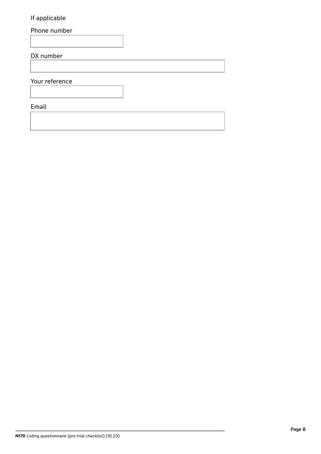 N170 Pre-trial checklist (2023) Listing questionnaire (pre-trial checklist) (N170) — page 8 of 8