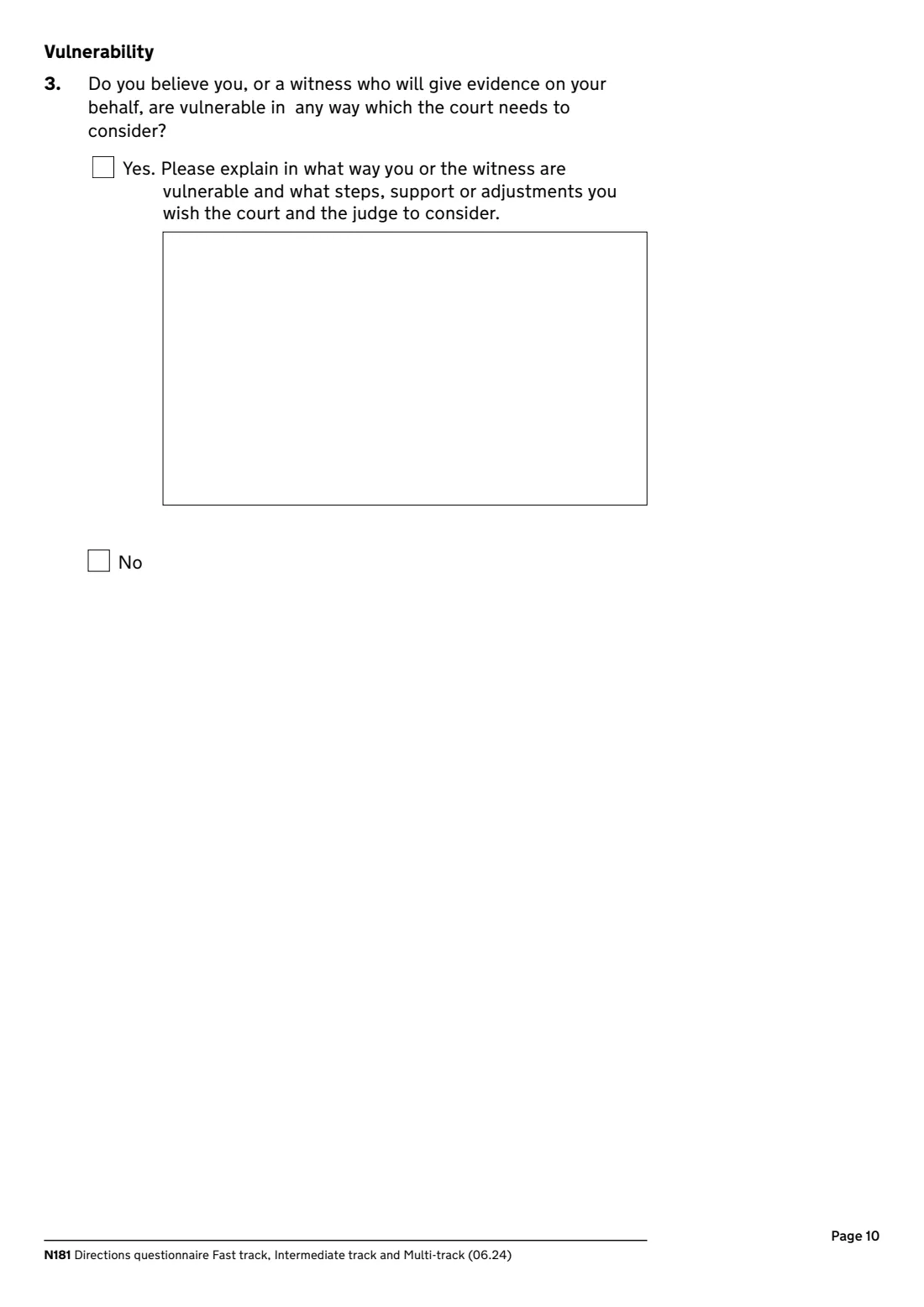 N181 Directions questionnaire (2024) Directions questionnaire, fast track, intermediate track and multi-track (N181) — page 10 of 12