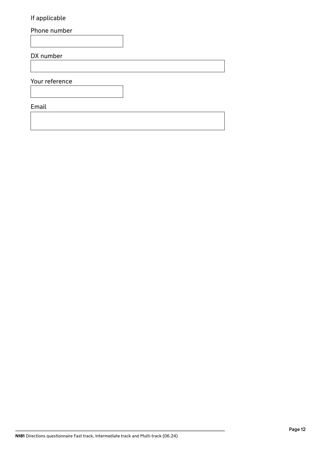 N181 Directions questionnaire (2024) Directions questionnaire, fast track, intermediate track and multi-track (N181) — page 12 of 12