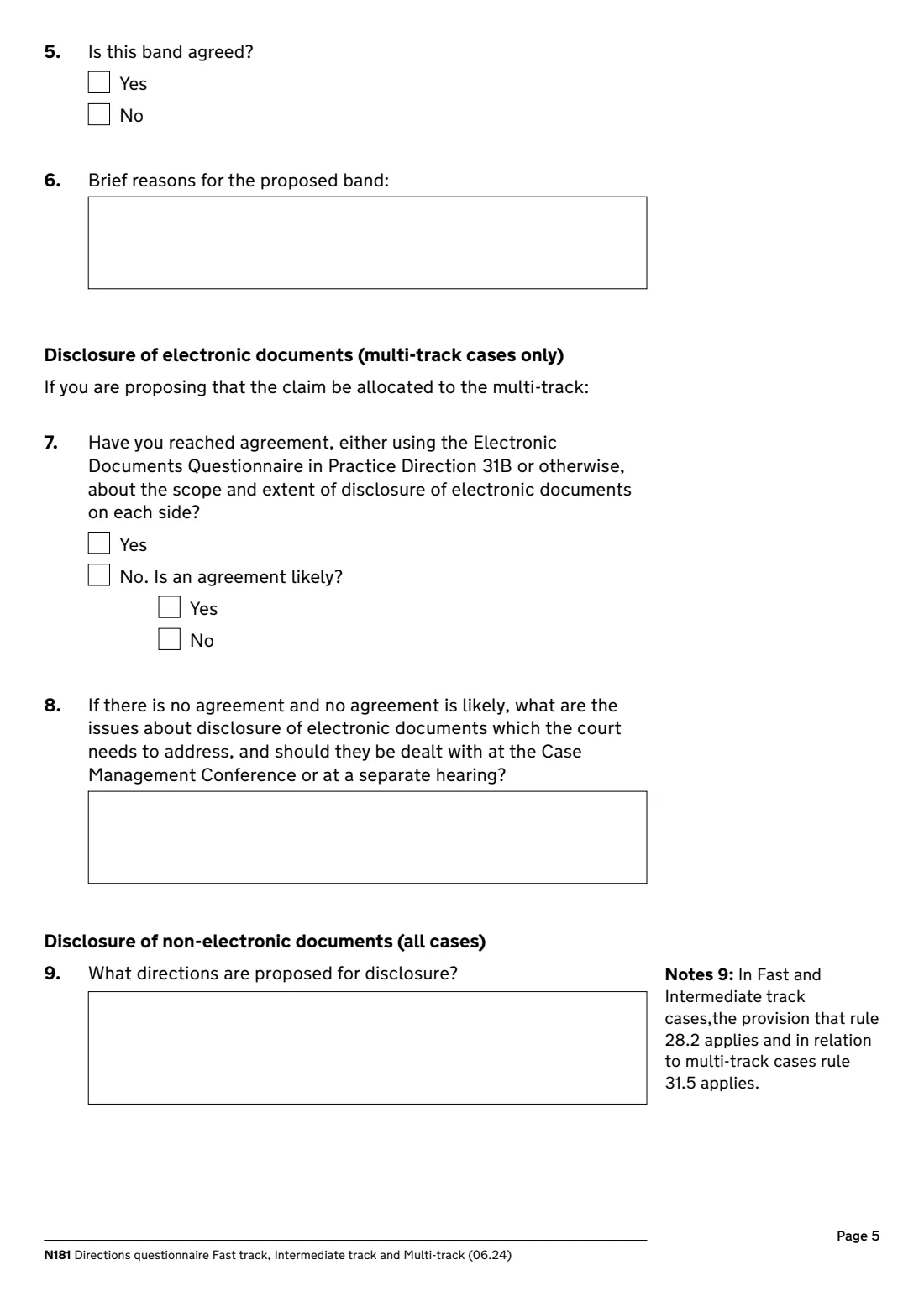 N181 Directions questionnaire (2024) Directions questionnaire, fast track, intermediate track and multi-track (N181) — page 5 of 12