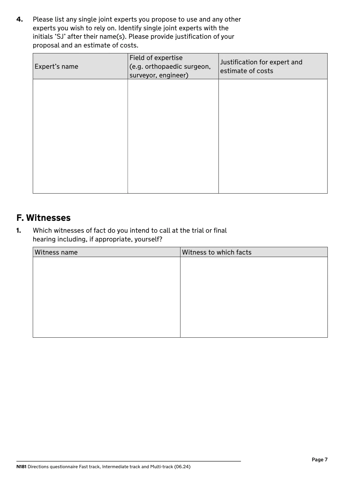 N181 Directions questionnaire (2024) Directions questionnaire, fast track, intermediate track and multi-track (N181) — page 7 of 12
