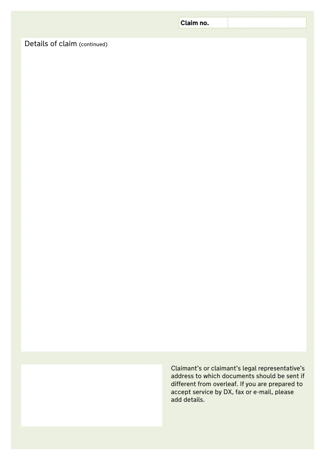 N208 Part 8 claim form (2020) Claim form (CPR Part 8) (N208) — page 2 of 4