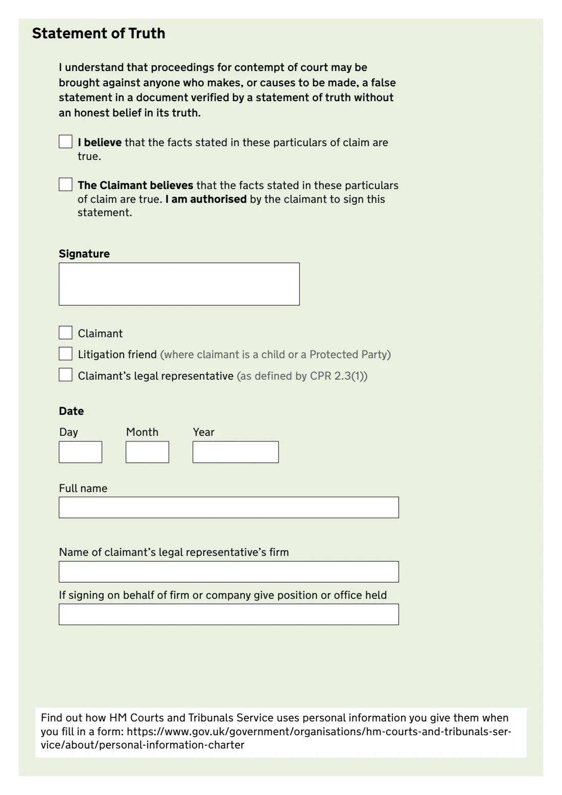 N208 Part 8 claim form (2020) Claim form (CPR Part 8) (N208) — page 3 of 4