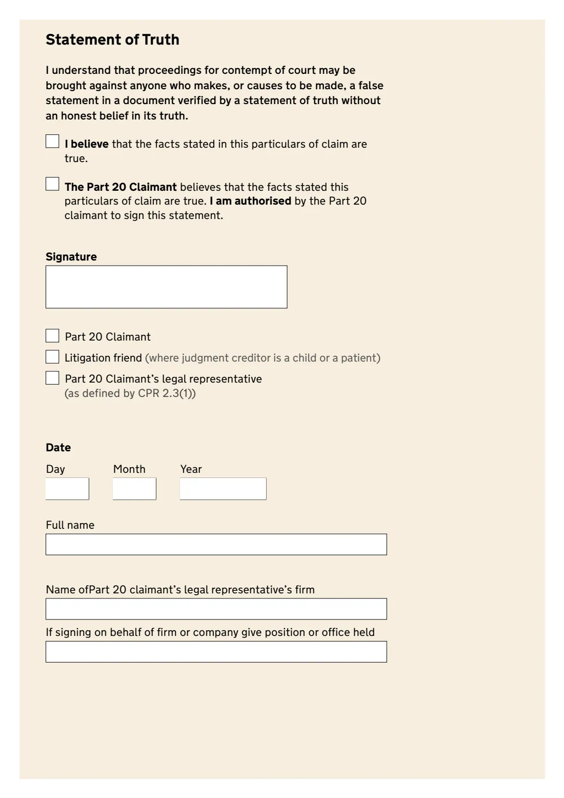 N211 Part 20 claim form (2020) Claim form (Additional claims - CPR Part 20) (N211) — page 3 of 4