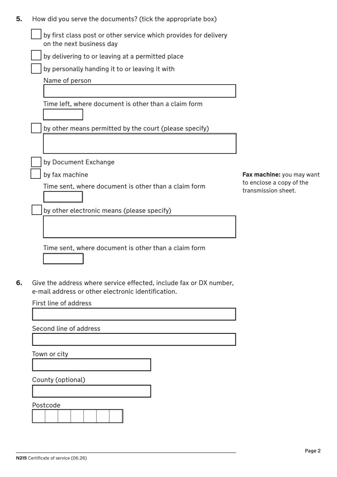 N215 Certificate of service (2026) Certificate of service (N215) — page 2 of 5