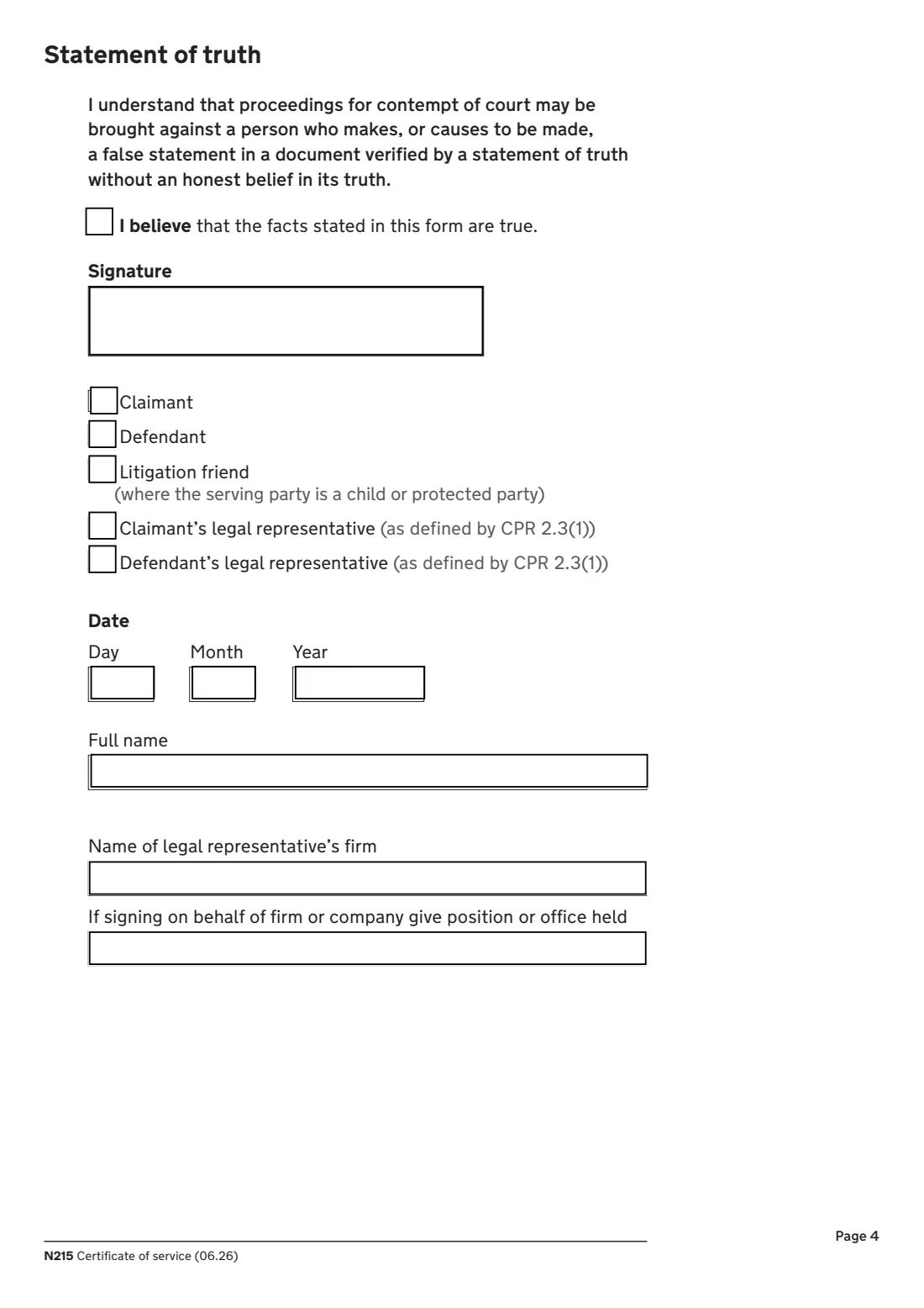 N215 Certificate of service (2026) Certificate of service (N215) — page 4 of 5